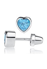 superb silver cubic zirconia heart March birthstone baby earrings